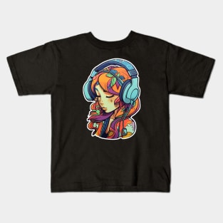 Cute headphone anime girl Kids T-Shirt